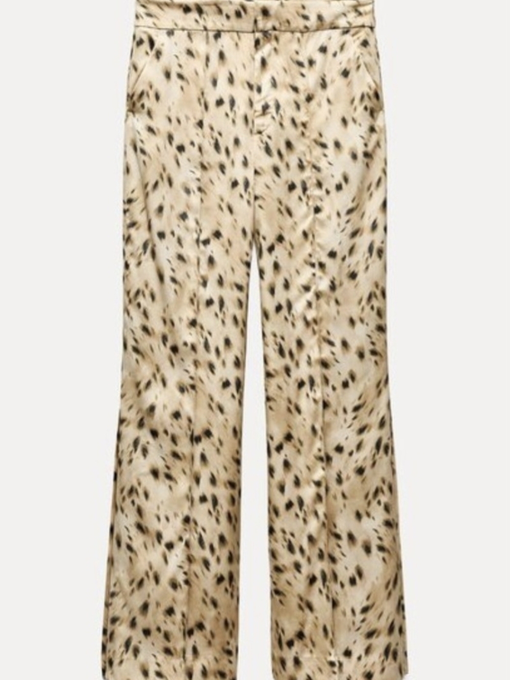 Zara Beige Animal-Print Wide-Leg Pants